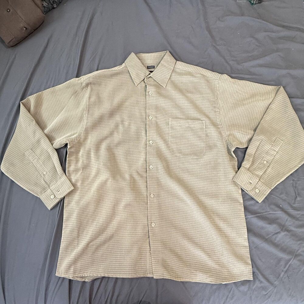 George Shirt Mens L‎ Beige Long Sleeve Seude Button Up Casual